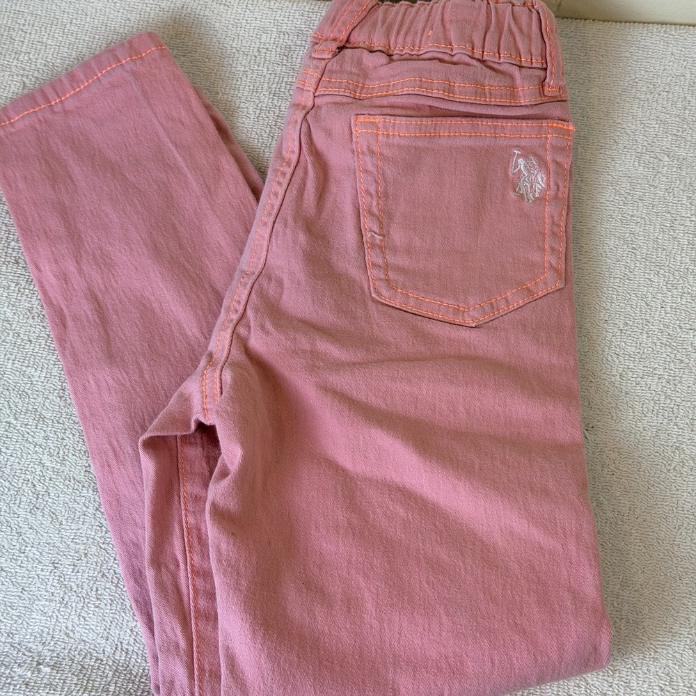 US Polo Assn Girl's Youth Kids Cropped Pink Denim Jeggings Pants Bottoms Sz 8